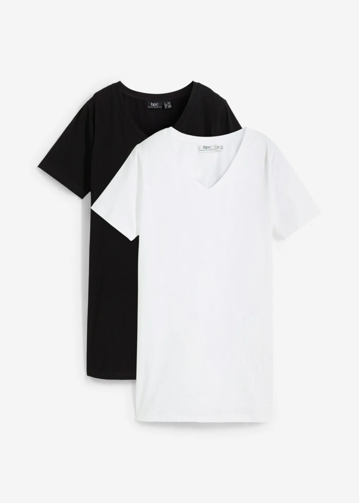 bonprix bonprix Camiseta larga con escote en V (2 unidades) Negro+blanco Clearance