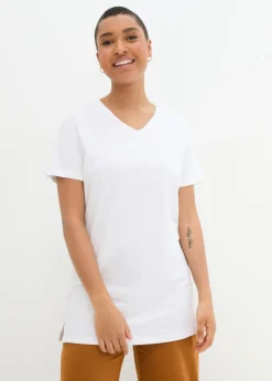 bonprix bonprix Camiseta larga con escote en V (2 unidades) Negro+blanco Clearance