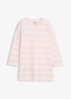 bonprix bonprix Camiseta larga de algodón orgánico pesado rosa claro-blanco lana rayas horizontales Sale