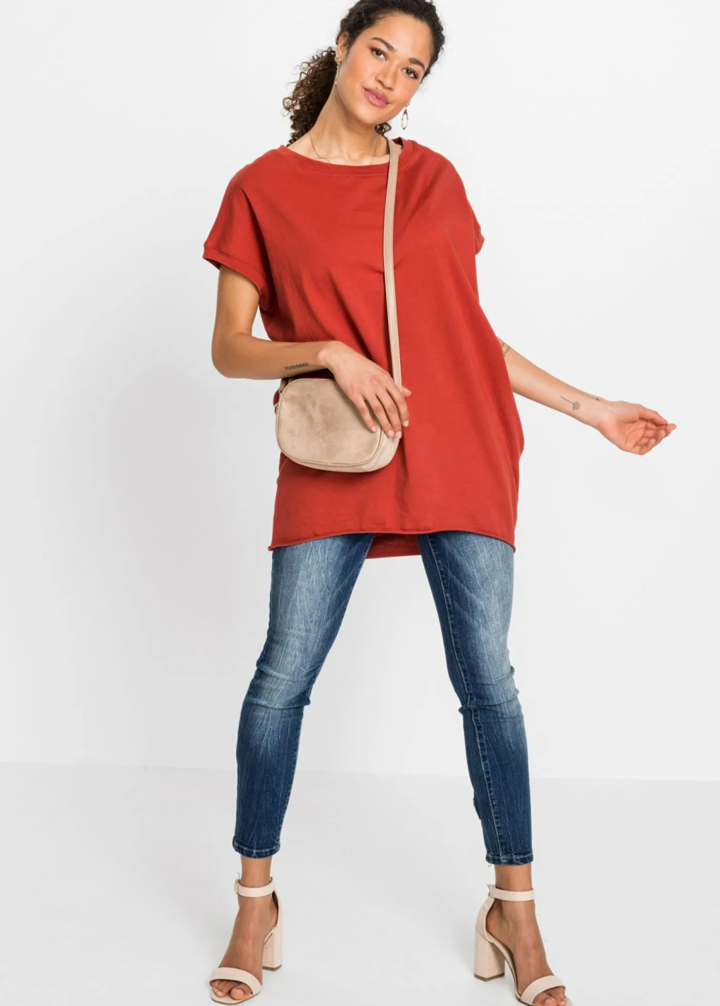 bonprix bonprix Camiseta larga de algodón puro rojo carmín Online