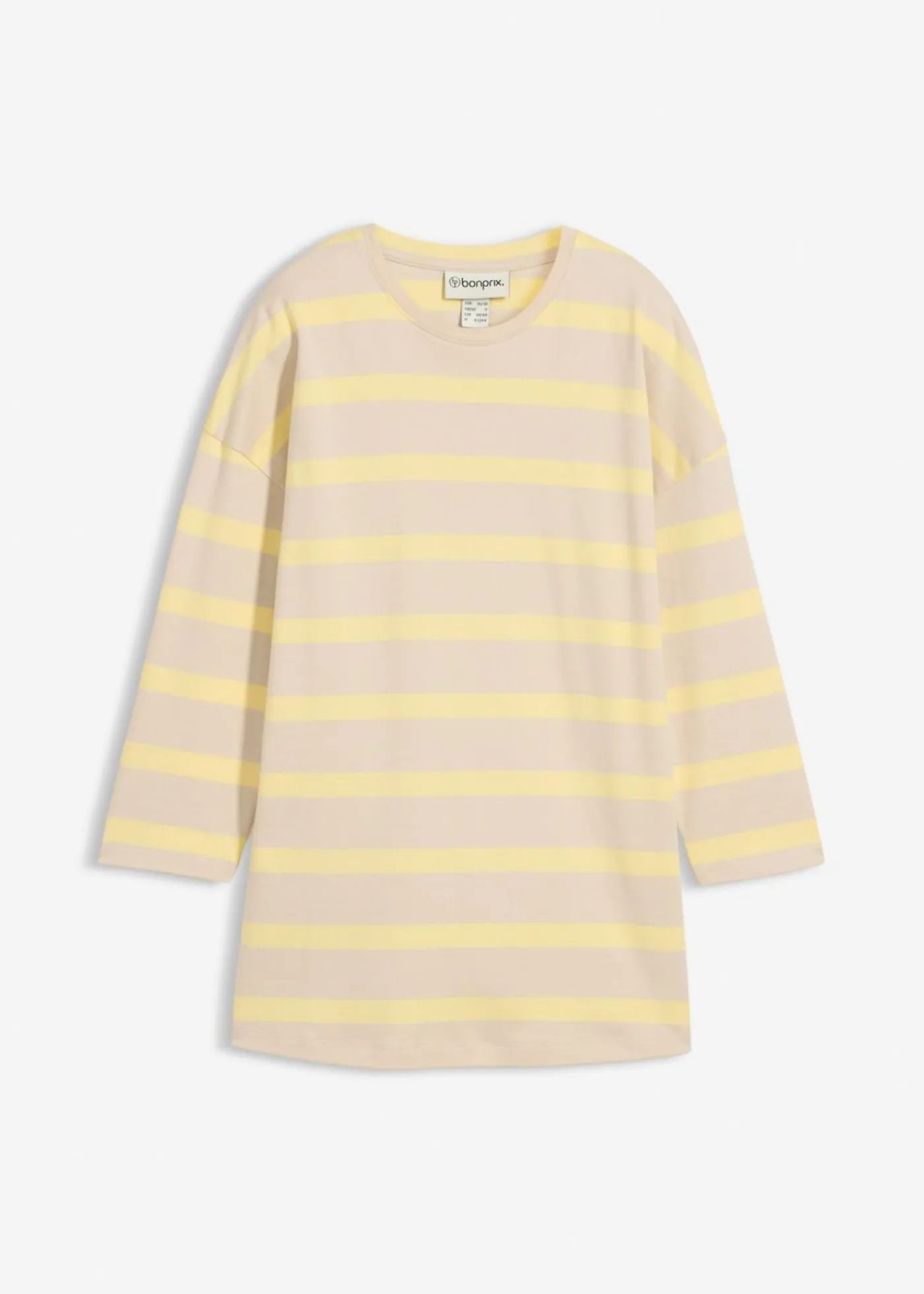 bonprix bonprix Camiseta larga de algodón orgánico pesado arena claro-amarillo claro rayas horizontales Clearance