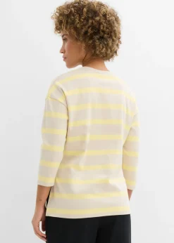 bonprix bonprix Camiseta larga de algodón orgánico pesado arena claro-amarillo claro rayas horizontales Clearance