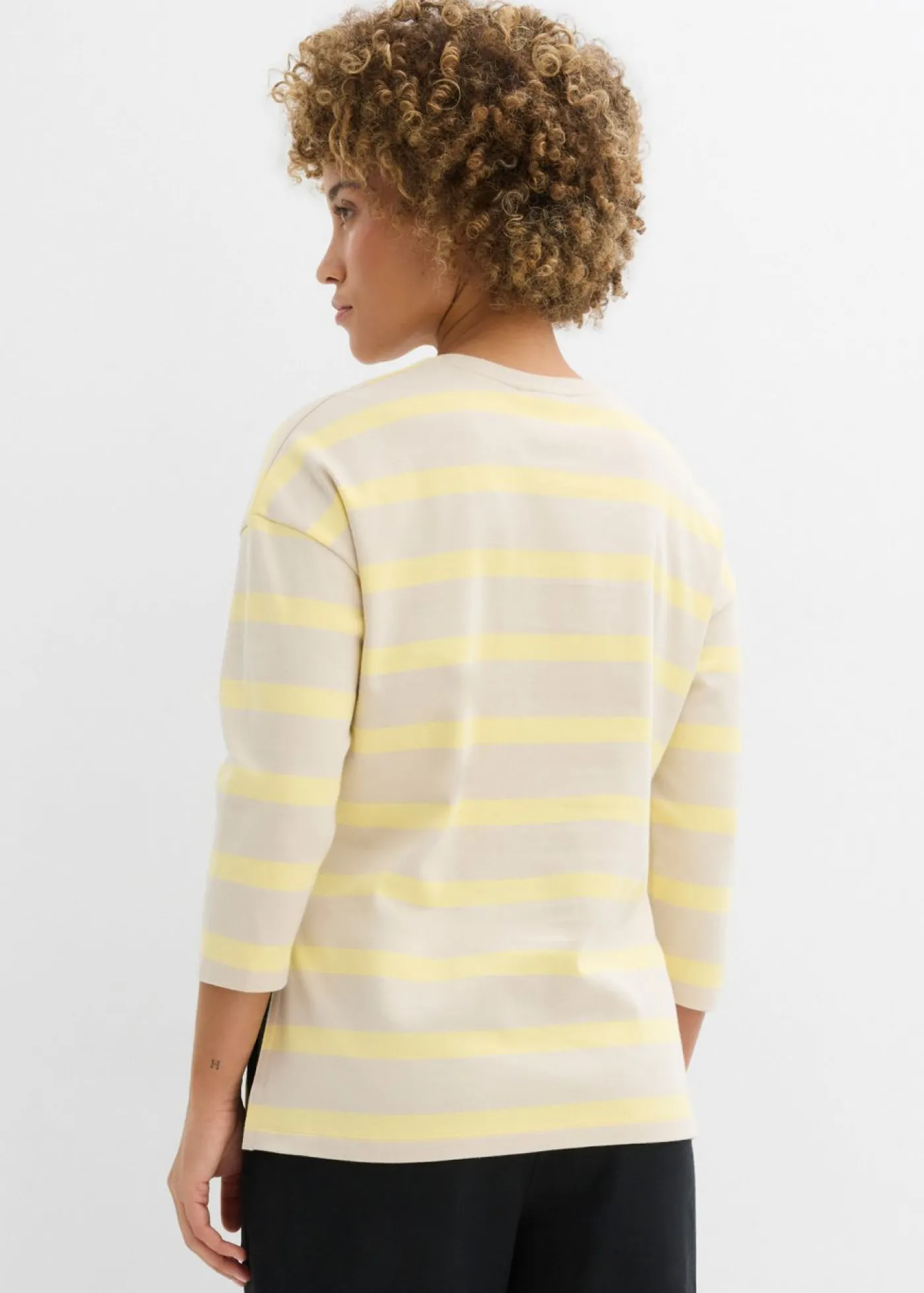 bonprix bonprix Camiseta larga de algodón orgánico pesado arena claro-amarillo claro rayas horizontales Clearance