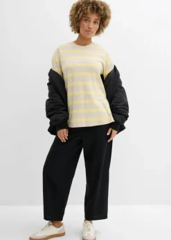 bonprix bonprix Camiseta larga de algodón orgánico pesado arena claro-amarillo claro rayas horizontales Clearance