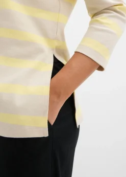 bonprix bonprix Camiseta larga de algodón orgánico pesado arena claro-amarillo claro rayas horizontales Clearance