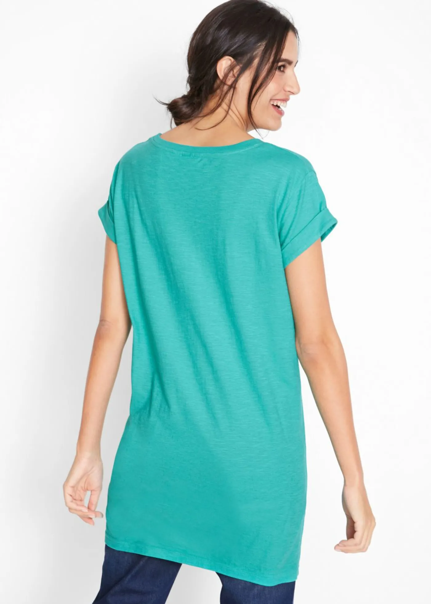 bonprix bonprix Camiseta larga de algodón puro Esmeralda Outlet