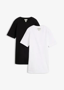 bonprix bonprix Camiseta larga de algodón orgánico puro (2 unidades) Negro-blanco Sale