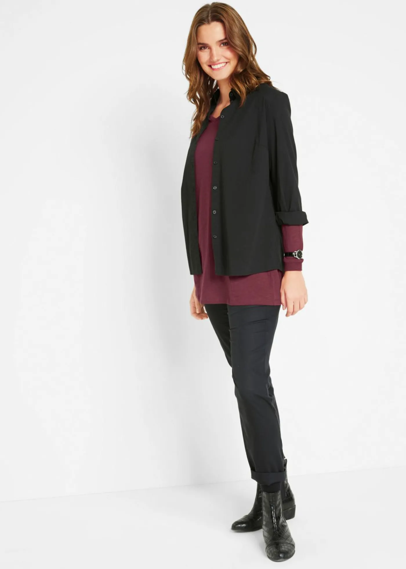 bonprix bonprix Camiseta larga de algodón puro rojo avellana Clearance