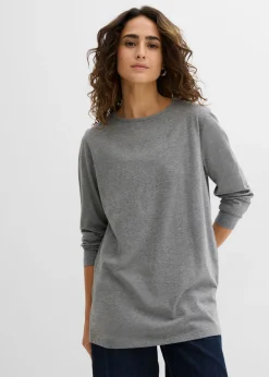 bonprix bonprix Camiseta larga de algodón orgánico puro Gris jaspeado Discount