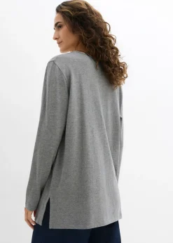bonprix bonprix Camiseta larga de algodón orgánico puro Gris jaspeado Discount