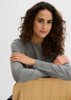 bonprix bonprix Camiseta larga de algodón orgánico puro Gris jaspeado Discount