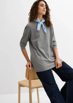 bonprix bonprix Camiseta larga de algodón orgánico puro Gris jaspeado Discount