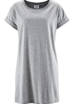 bonprix bonprix Camiseta larga de algodón puro Gris claro jaspeado Sale