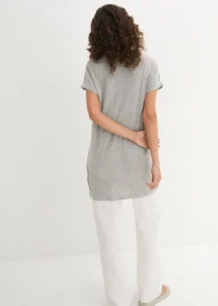 bonprix bonprix Camiseta larga de algodón puro Gris claro jaspeado Sale
