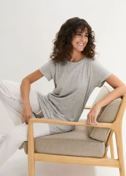 bonprix bonprix Camiseta larga de algodón puro Gris claro jaspeado Sale