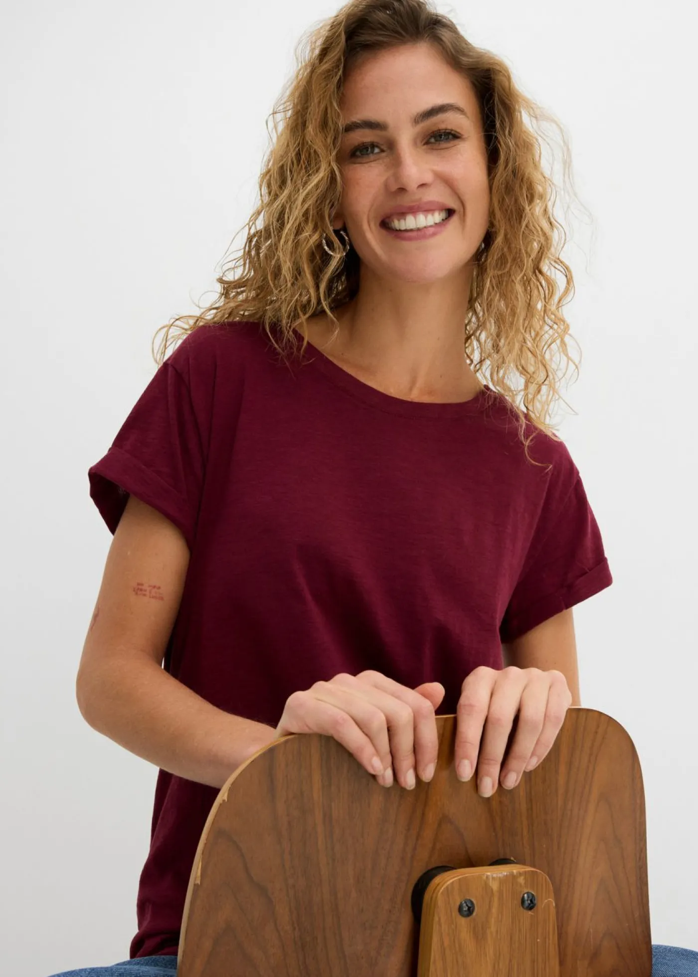 bonprix bonprix Camiseta larga de algodón puro rojo avellana Online