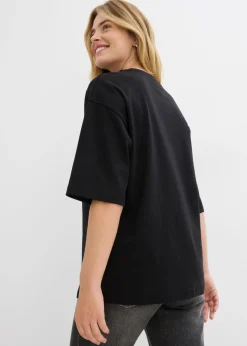 bonprix bonprix Camiseta larga de interlock Negro Discount