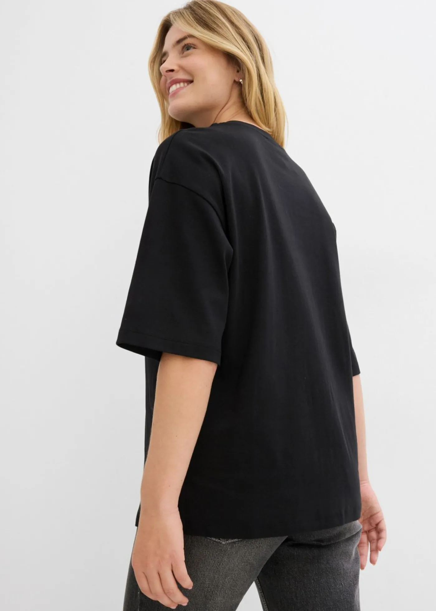 bonprix bonprix Camiseta larga de interlock Negro Discount