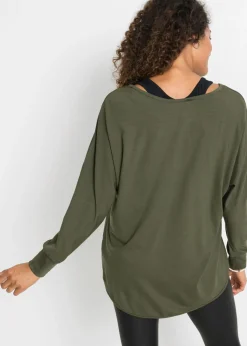 bonprix bonprix Camiseta larga de mezcla de viscosa Verde oliva oscuro-negro Sale