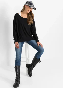 bonprix bonprix Camiseta larga de mezcla de viscosa Negro-blanco lana Online