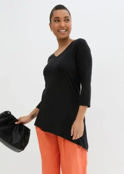 bonprix bonprix Camiseta larga de mezcla de viscosa y algodón Negro Online