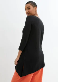 bonprix bonprix Camiseta larga de mezcla de viscosa y algodón Negro Online
