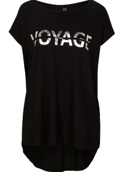 bonprix bonprix Camiseta larga de mezcla de viscosa Negro-plata estampado Best