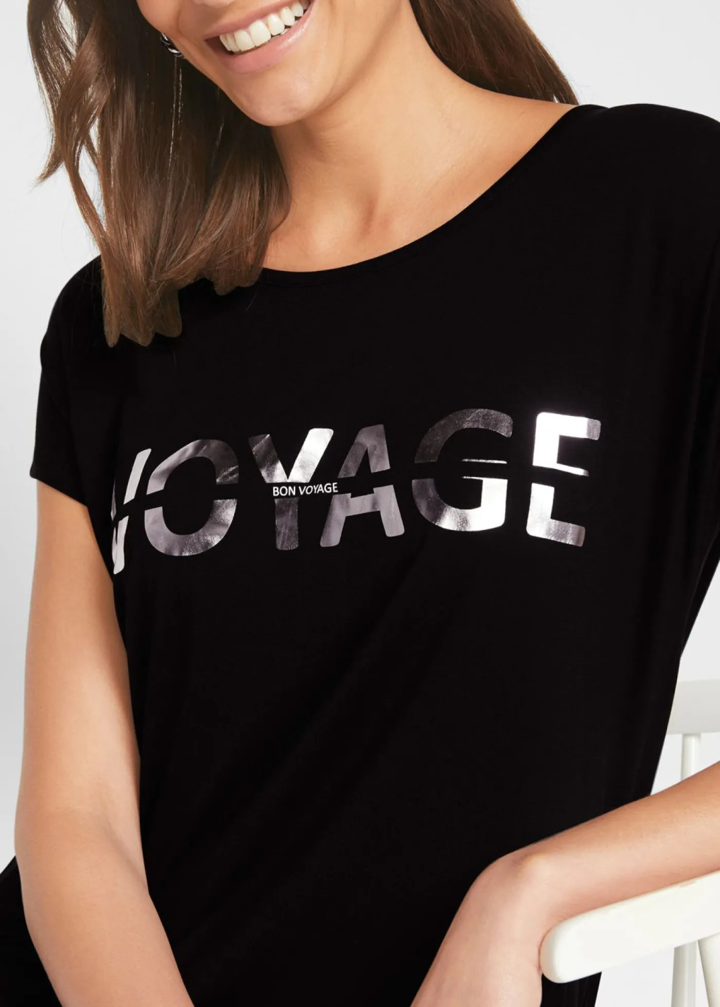 bonprix bonprix Camiseta larga de mezcla de viscosa Negro-plata estampado Best