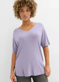 bonprix bonprix Camiseta larga de mezcla de viscosa sostenible violeta ahumado Sale