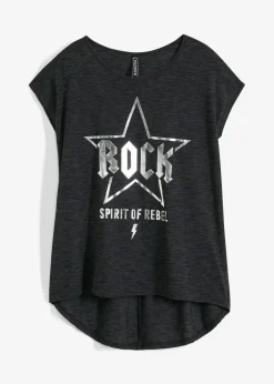 bonprix bonprix Camiseta larga de suave mezcla de viscosa Negro estampado Outlet