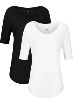 bonprix bonprix Camiseta larga de viscosa suave (2 unidades) Negro+blanco Hot