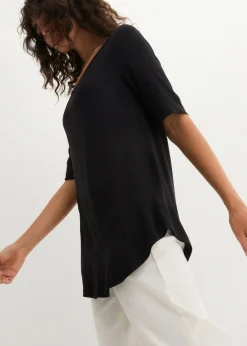 bonprix bonprix Camiseta larga de viscosa suave Negro Sale