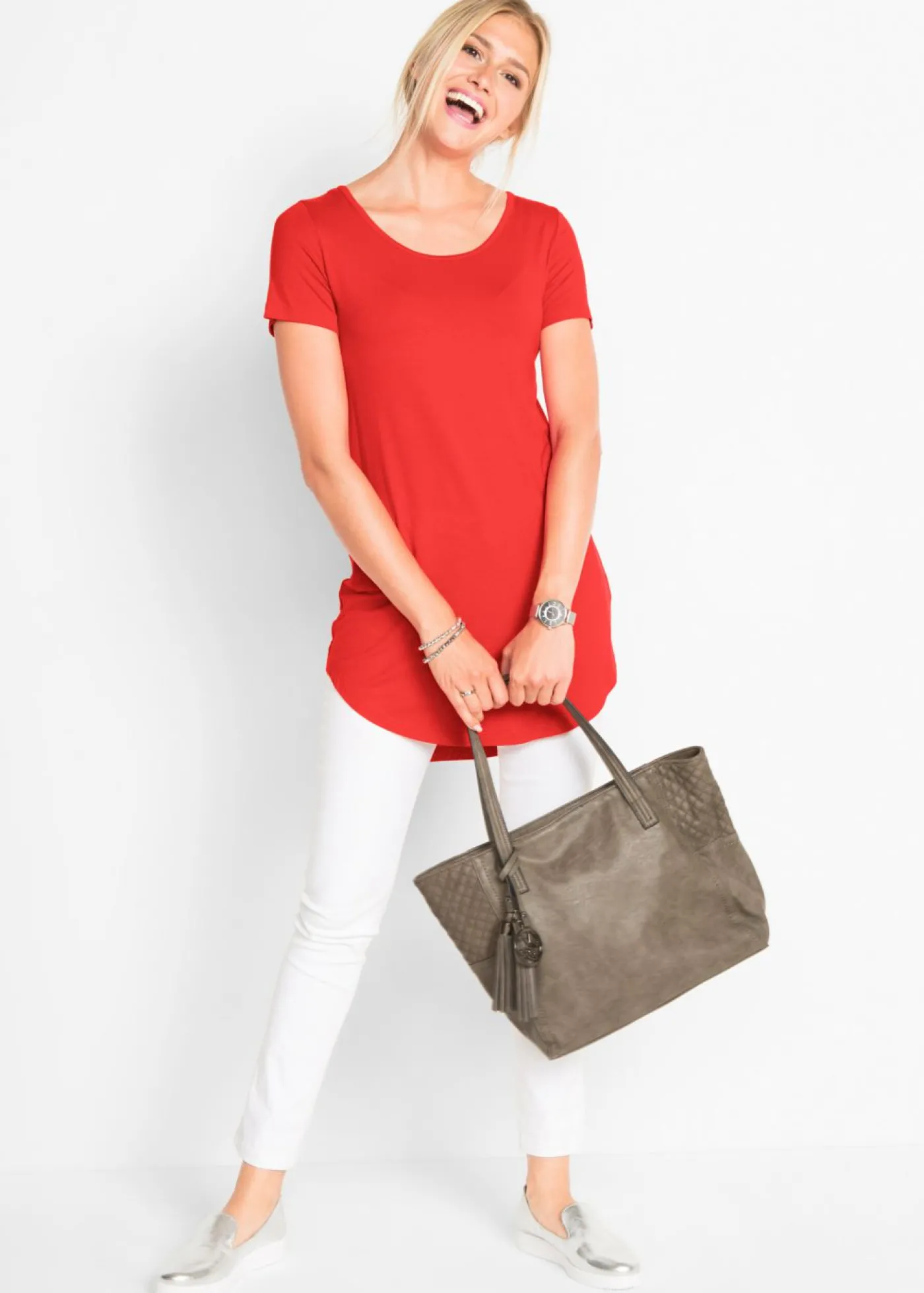 bonprix bonprix Camiseta larga de viscosa suave fresa Sale