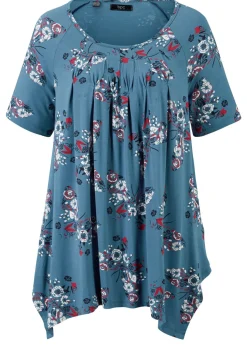 bonprix bonprix Camiseta larga irregular Azul vaquero estampado