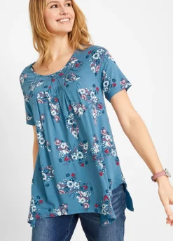 bonprix bonprix Camiseta larga irregular Azul vaquero estampado