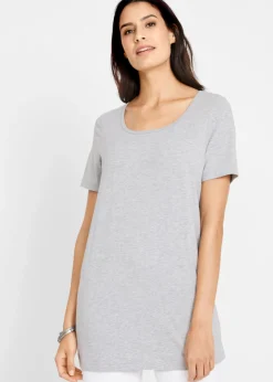 bonprix bonprix Camiseta larga (2 unidades) Negro-gris claro jaspeado New