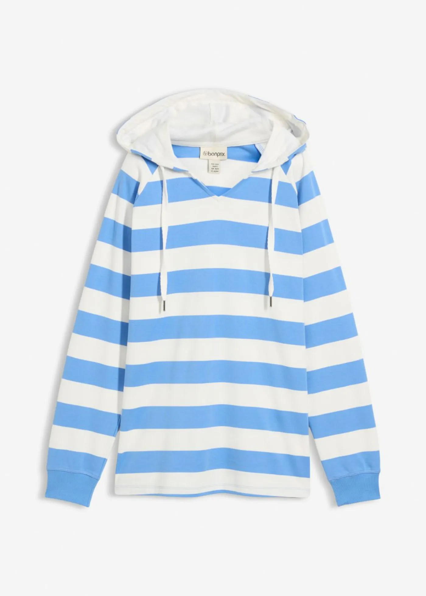 bonprix bonprix Camiseta ligera de algodón puro con capucha azul provenzal-blanco lana con rayas Clearance