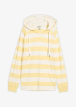 bonprix bonprix Camiseta ligera de algodón puro con capucha amarillo claro-blanco lana con rayas Best