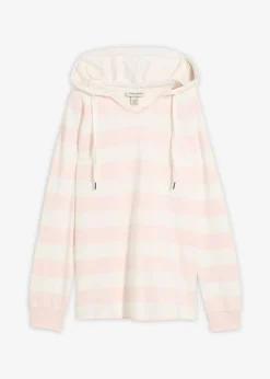 bonprix bonprix Camiseta ligera de algodón puro con capucha rosa claro-blanco lana con rayas Best