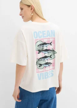 bonprix bonprix Camiseta oversize blanco lana-azul claro Outlet