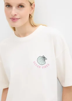 bonprix bonprix Camiseta oversize blanco lana-azul claro Outlet