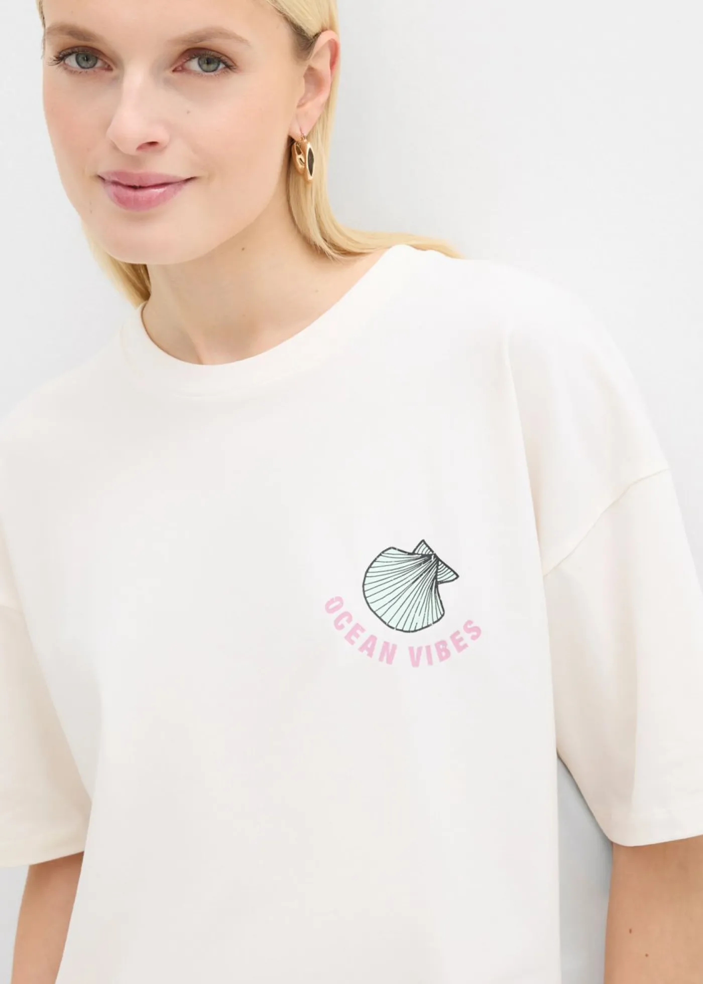 bonprix bonprix Camiseta oversize blanco lana-azul claro Outlet