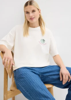 bonprix bonprix Camiseta oversize blanco lana-azul claro Outlet