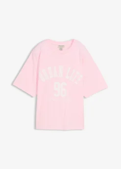 bonprix bonprix Camiseta oversize rosa cristal-blanco