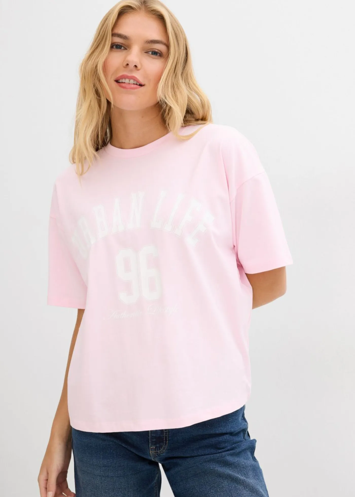bonprix bonprix Camiseta oversize rosa cristal-blanco