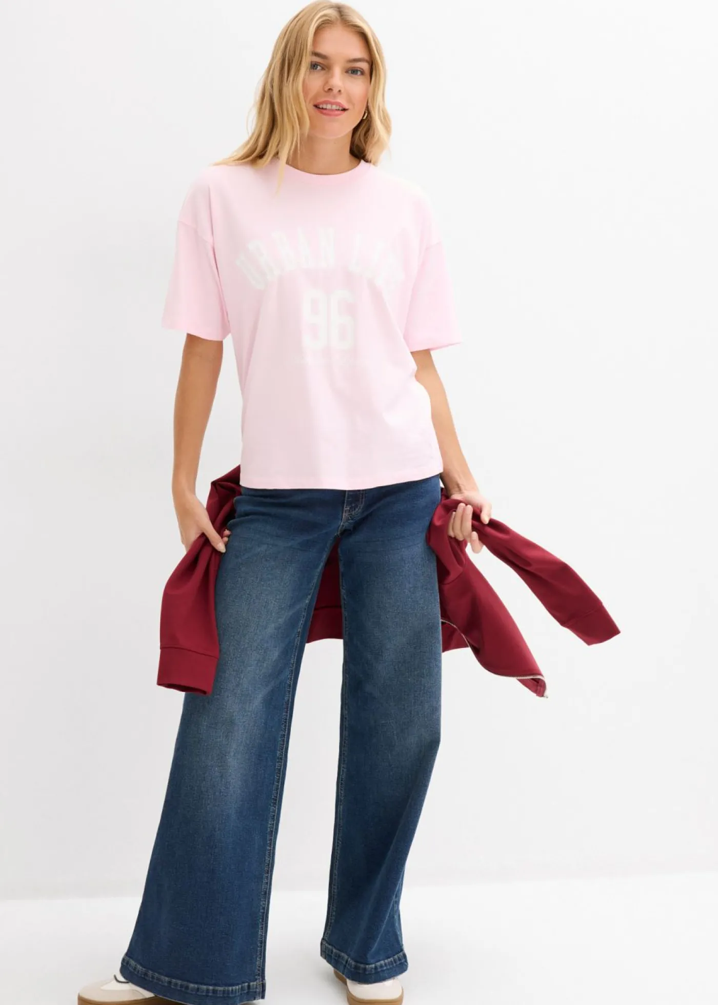 bonprix bonprix Camiseta oversize rosa cristal-blanco