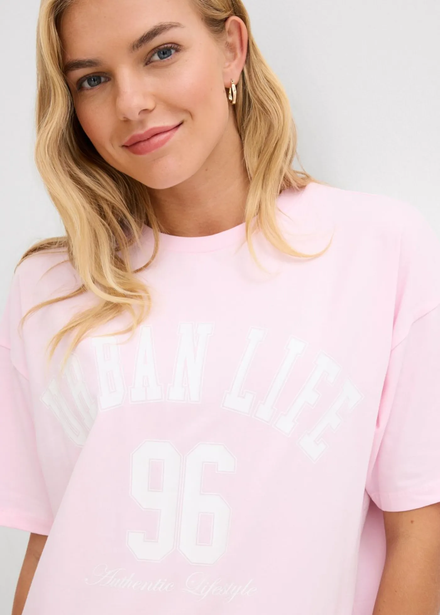 bonprix bonprix Camiseta oversize rosa cristal-blanco