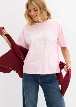 bonprix bonprix Camiseta oversize rosa cristal-blanco