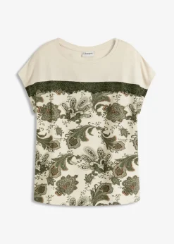 bonprix bonprix Camiseta oversize con cinta de encaje crudo-verde oliva Clearance