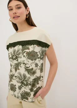bonprix bonprix Camiseta oversize con cinta de encaje crudo-verde oliva Clearance